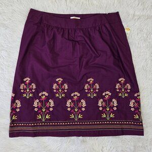Talbots Woman Size 14W Purple Cotton A-Line Skirt Floral Embroidery Side Zip NWT
